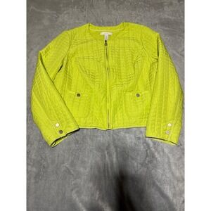 Chicos Women Size 2 US L Quilted Pistachio Collarless Green Zip Up Jacket Blazer